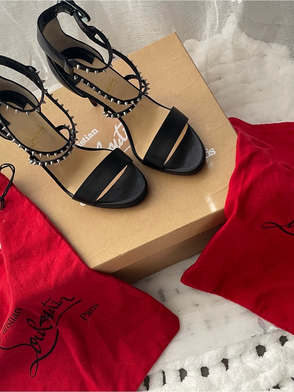 Christian Louboutin Black Studded Ankle-Strap Sandals with Spikes